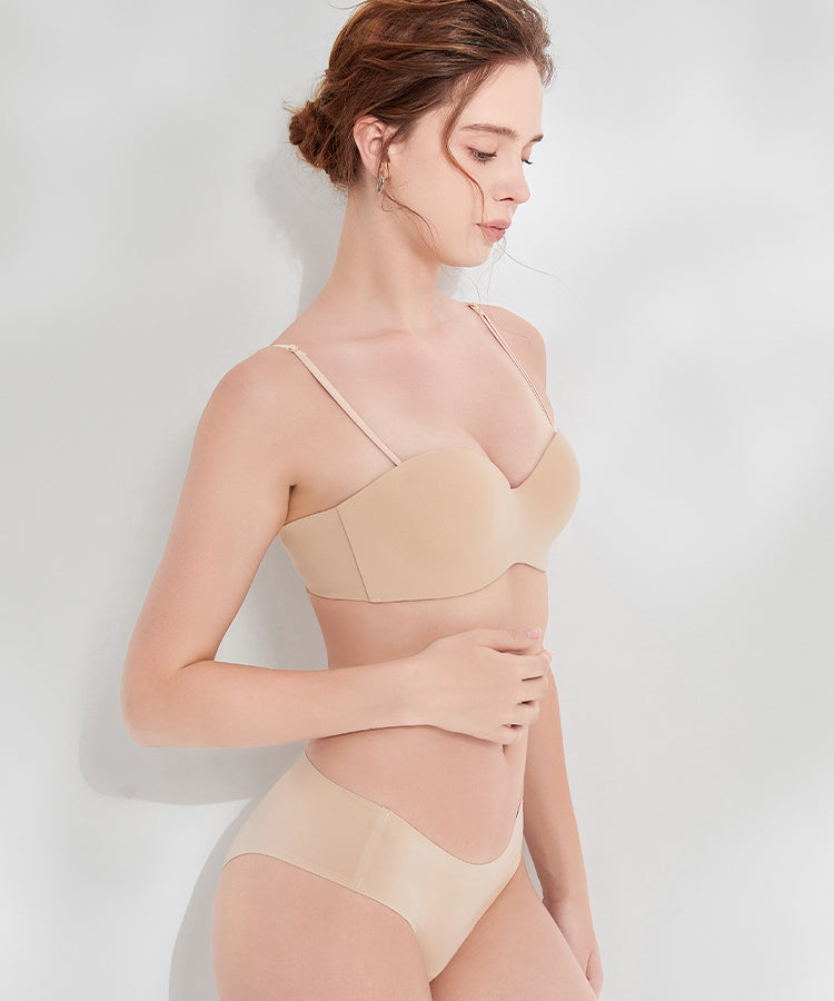 Softcute ストラップレスブラ ブラ&ショーツセット チューブトップ ずれない